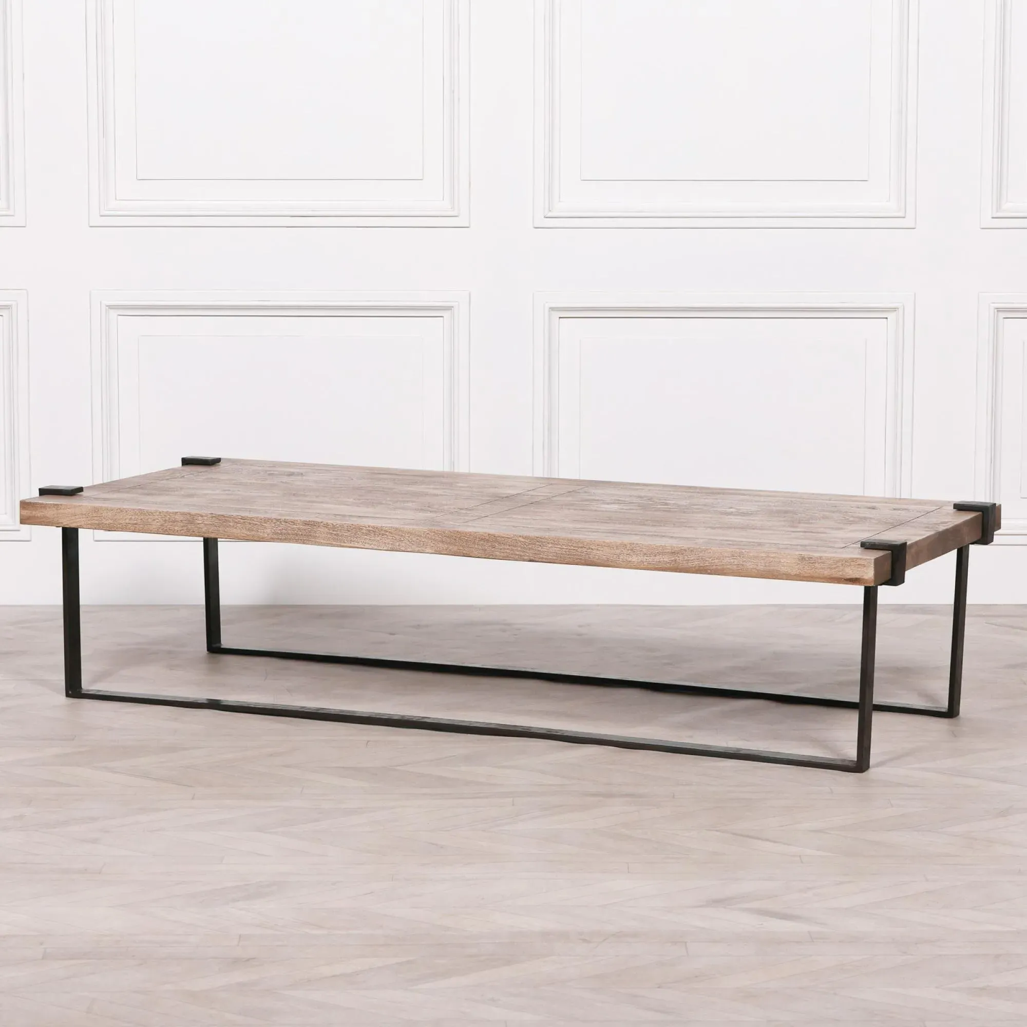 Morse Mango Wood and Metal Large Coffee Table - Natural Rustic