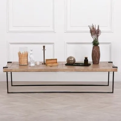 Morse Mango Wood and Metal Large Coffee Table - Natural Rustic