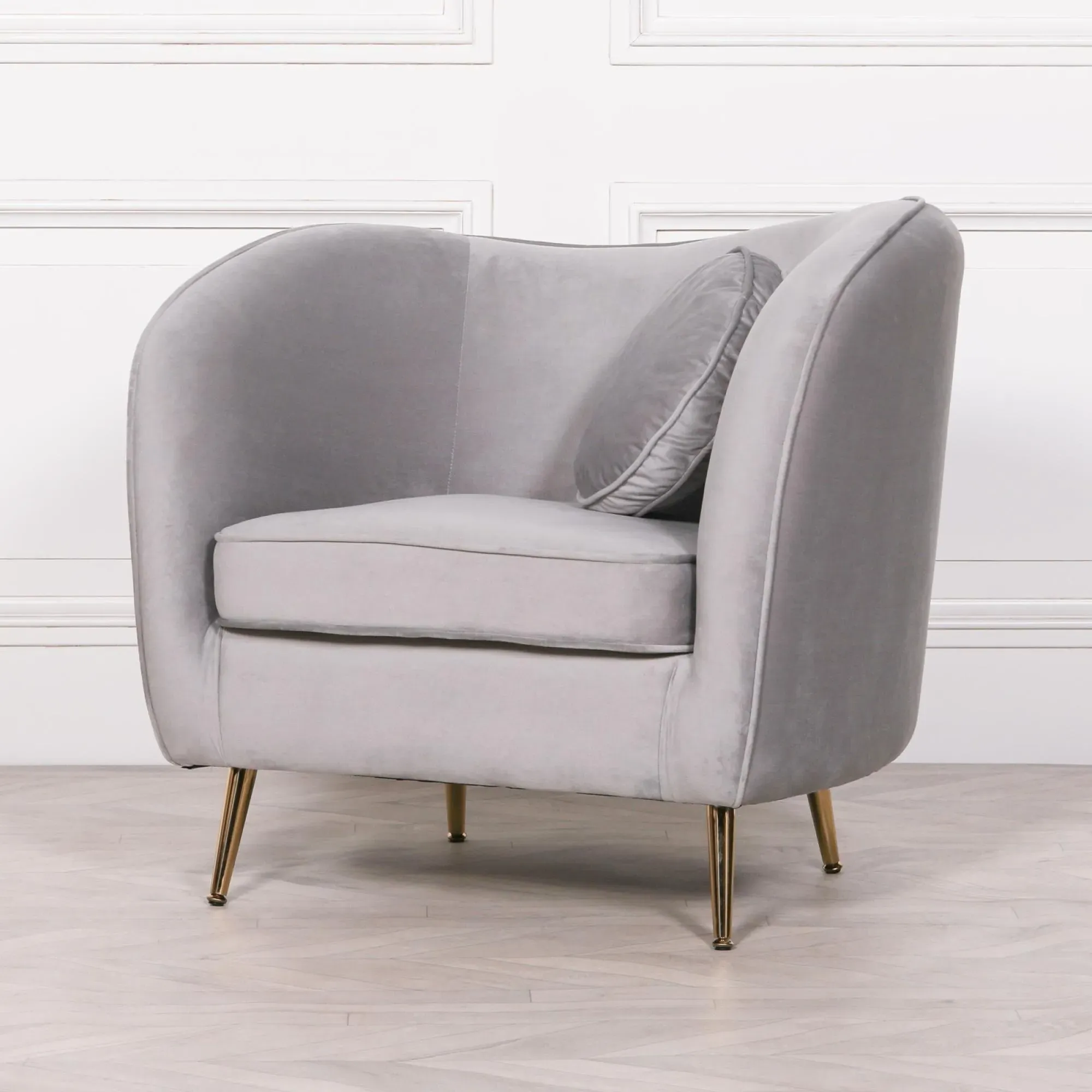 Occasional Armchair with Cushion - Grey, Velvet