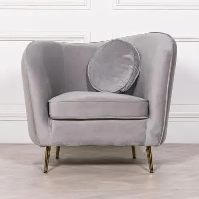 Occasional Armchair with Cushion - Grey, Velvet