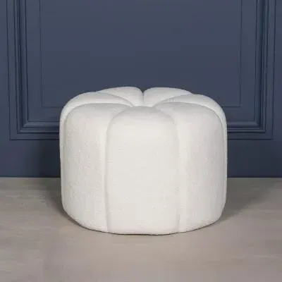 Petal Round Stool - White, Boucle Fabric image
