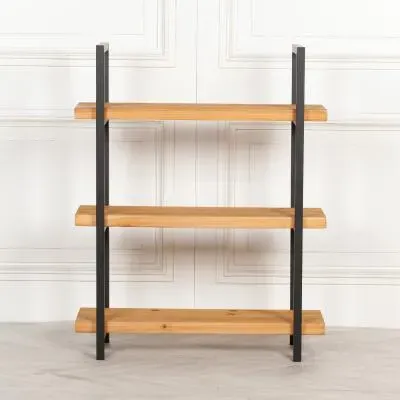 Pine Wood and Metal Bookcase - Pine, Metal image