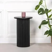 Ribbed Round Side Table - Black, Mango Wood
