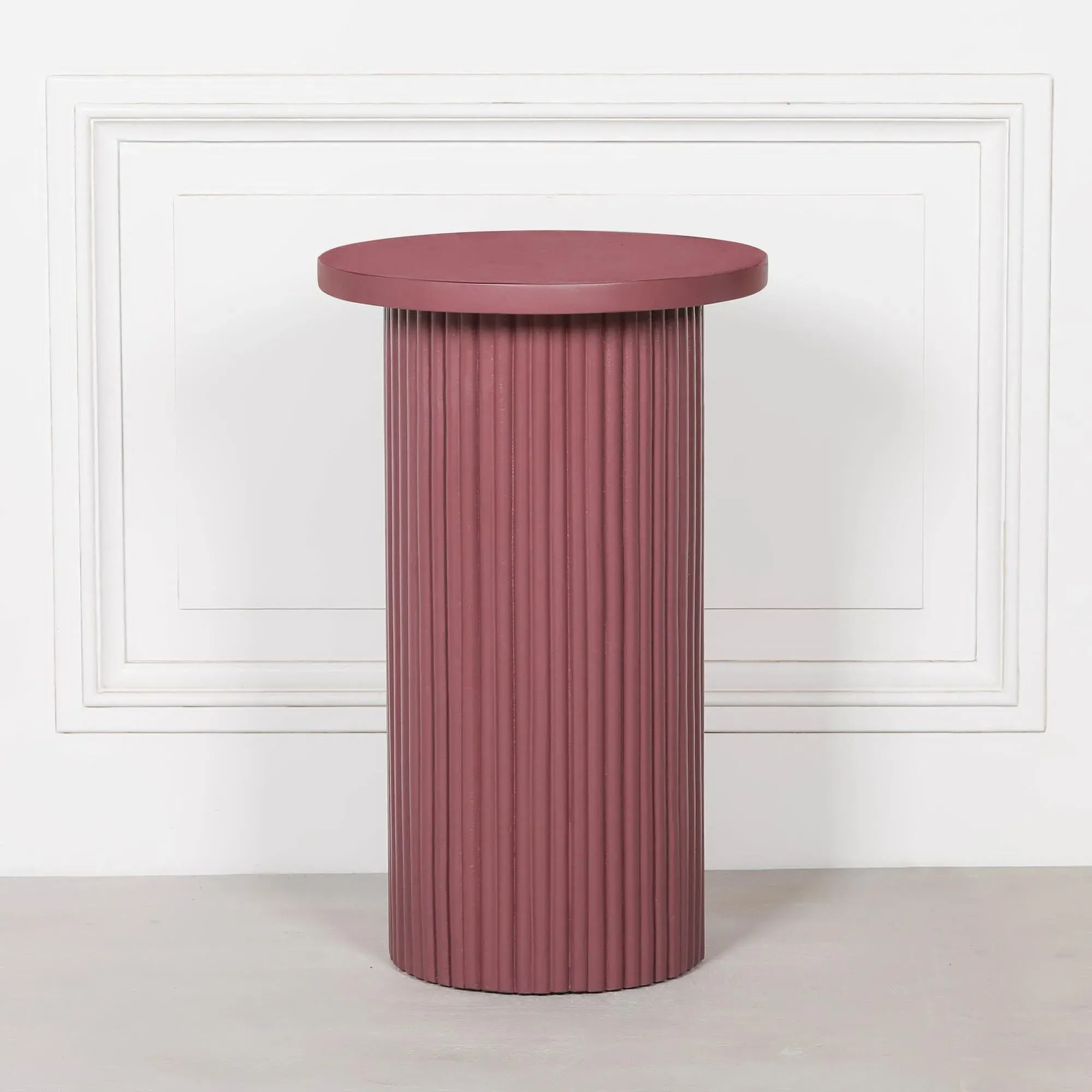Ribbed Round Side Table - Damson, Mango Wood
