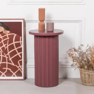 Ribbed Round Side Table - Damson, Mango Wood