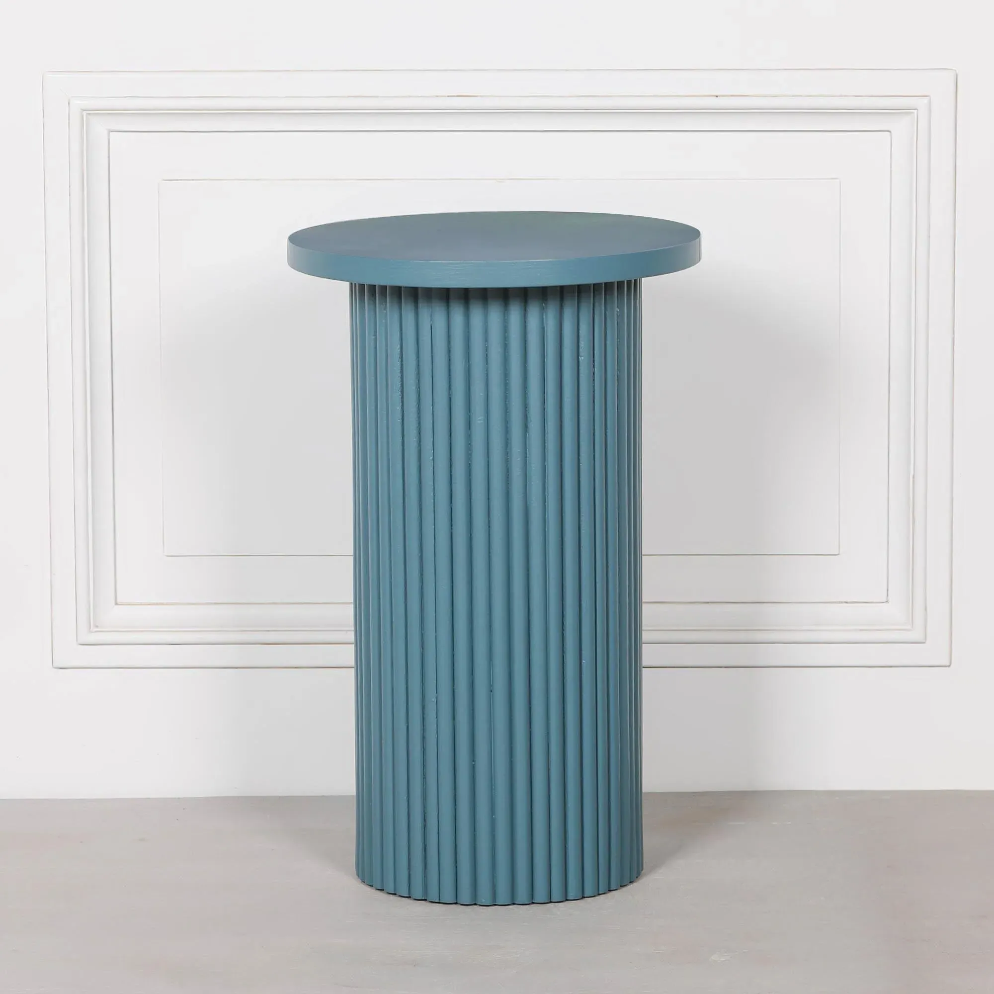 Ribbed Round Side Table - Ocean Blue, Mango Wood