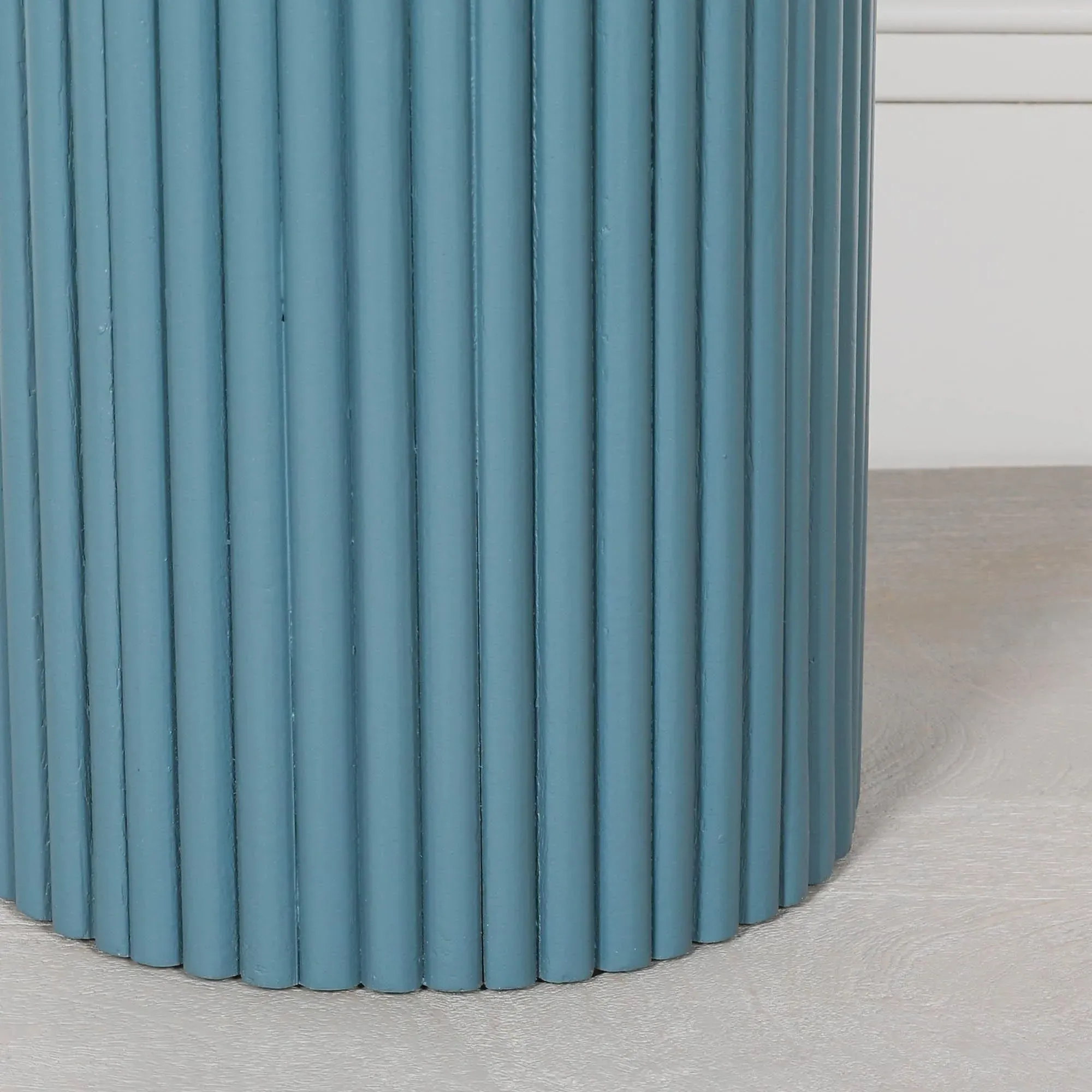 Ribbed Round Side Table - Ocean Blue, Mango Wood