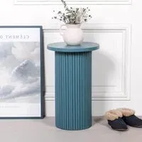 Ribbed Round Side Table - Ocean Blue, Mango Wood