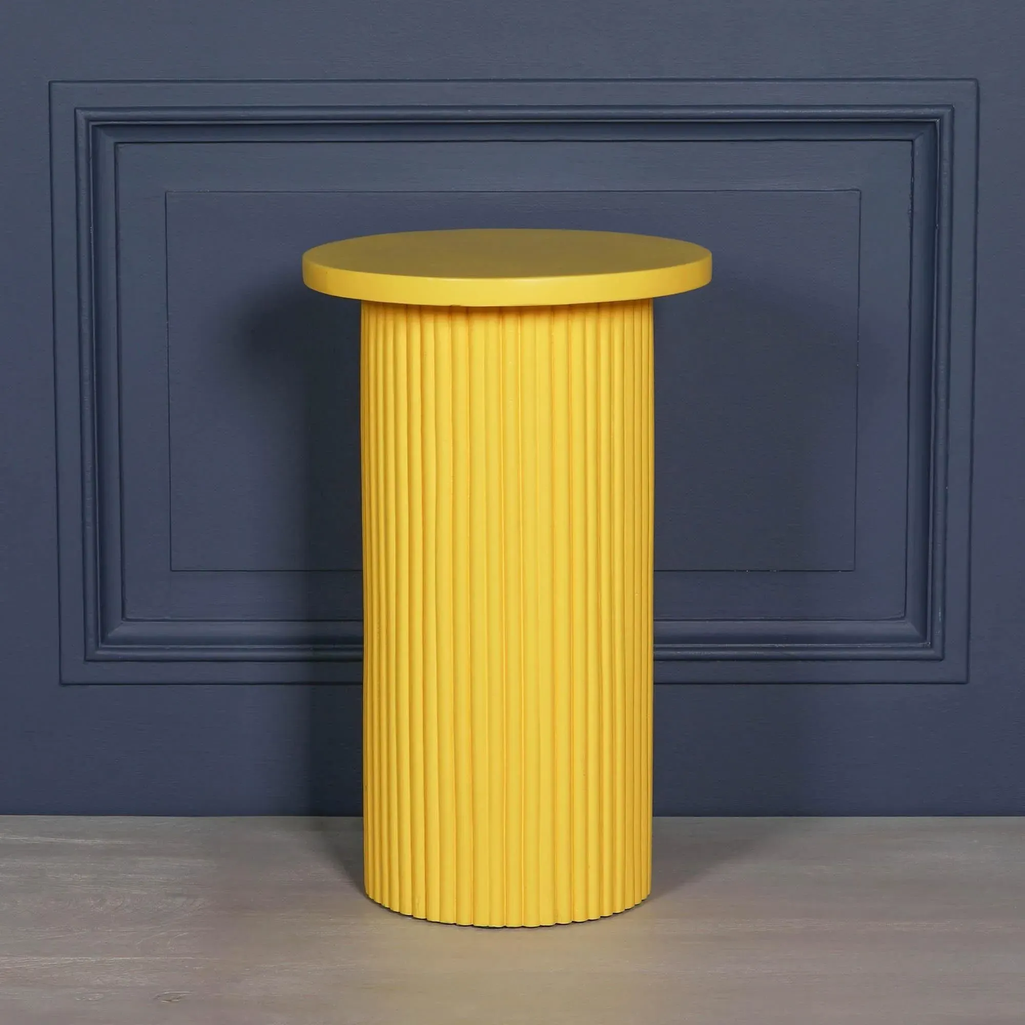 Ribbed Round Side Table - Yellow, Mango Wood