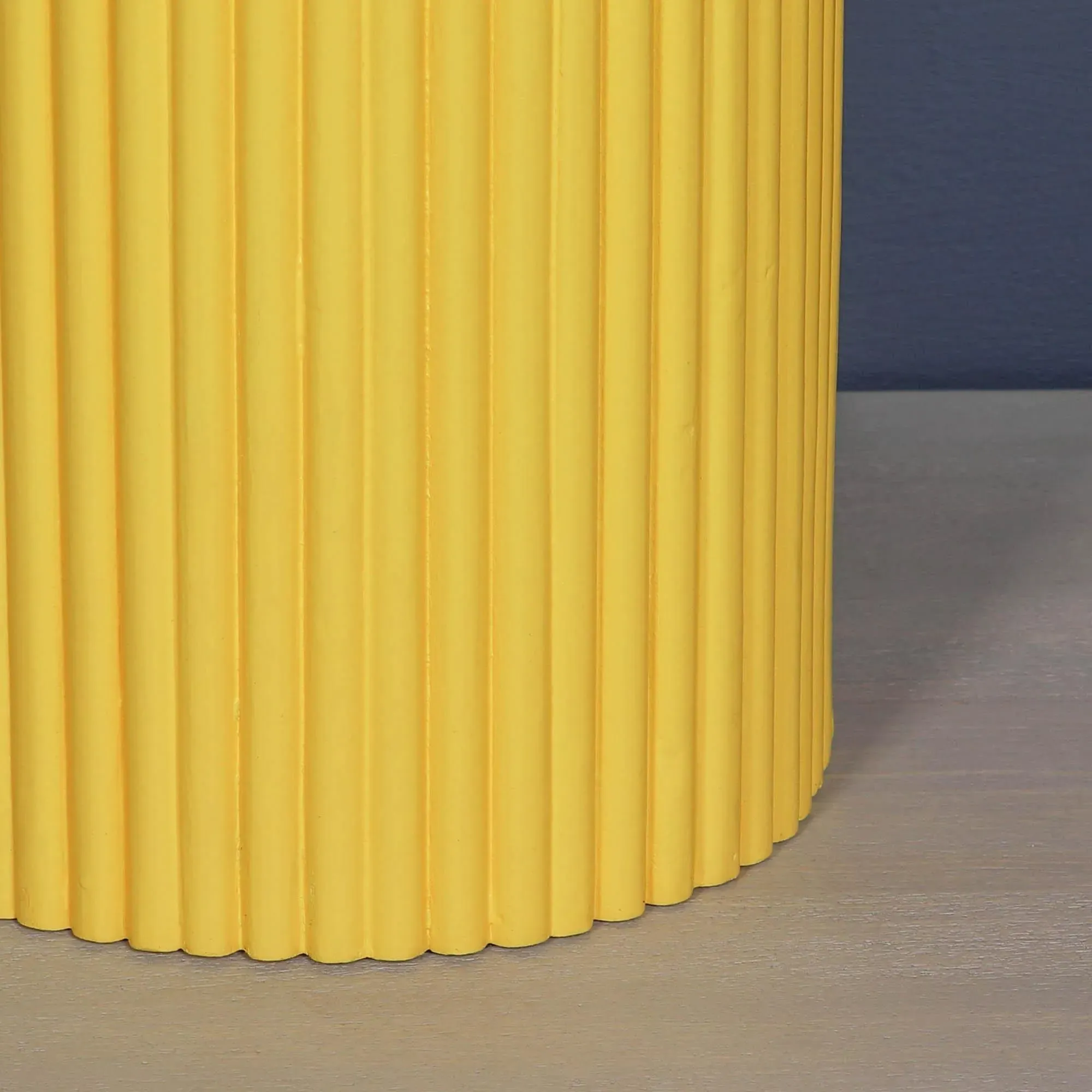 Ribbed Round Side Table - Yellow, Mango Wood
