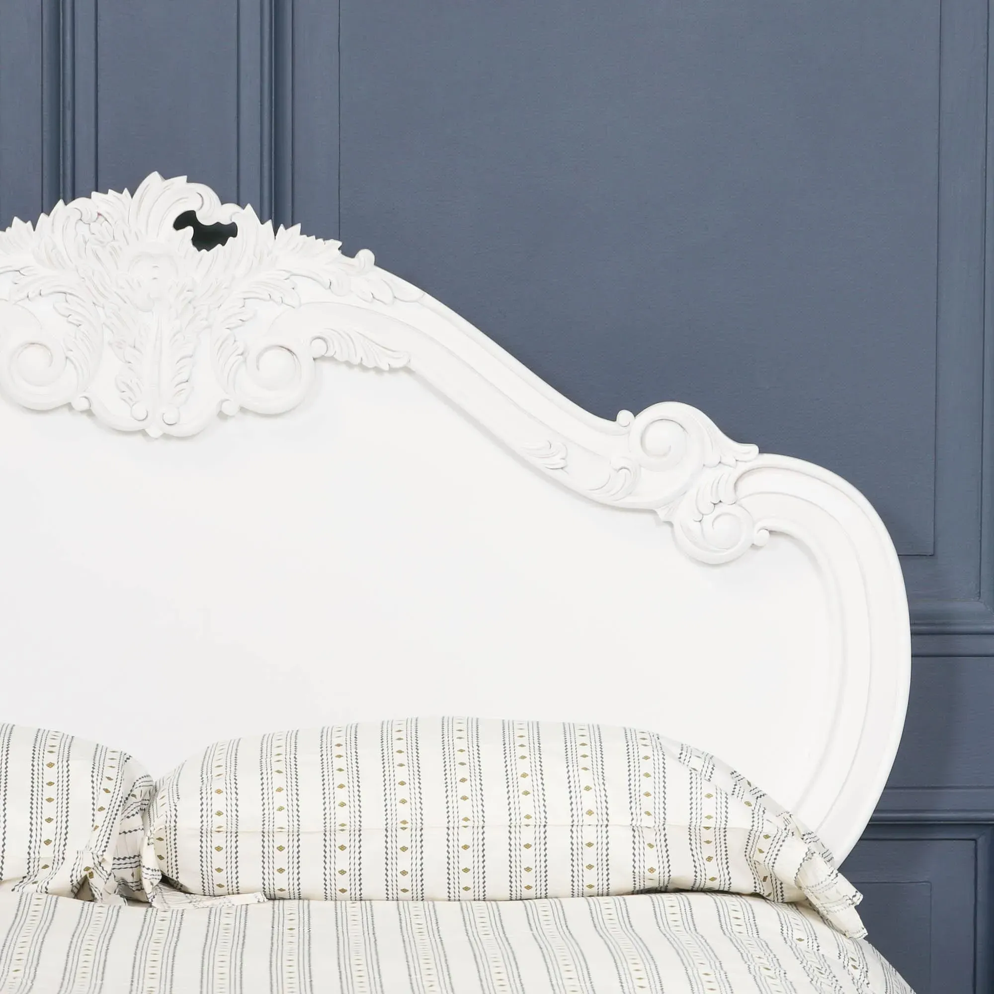 Rose Cherub Carved Bed Frame - White, Mahogany