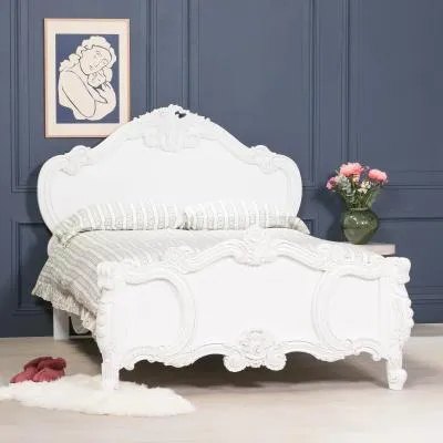 Rose Cherub Carved Bed Frame - White, Mahogany