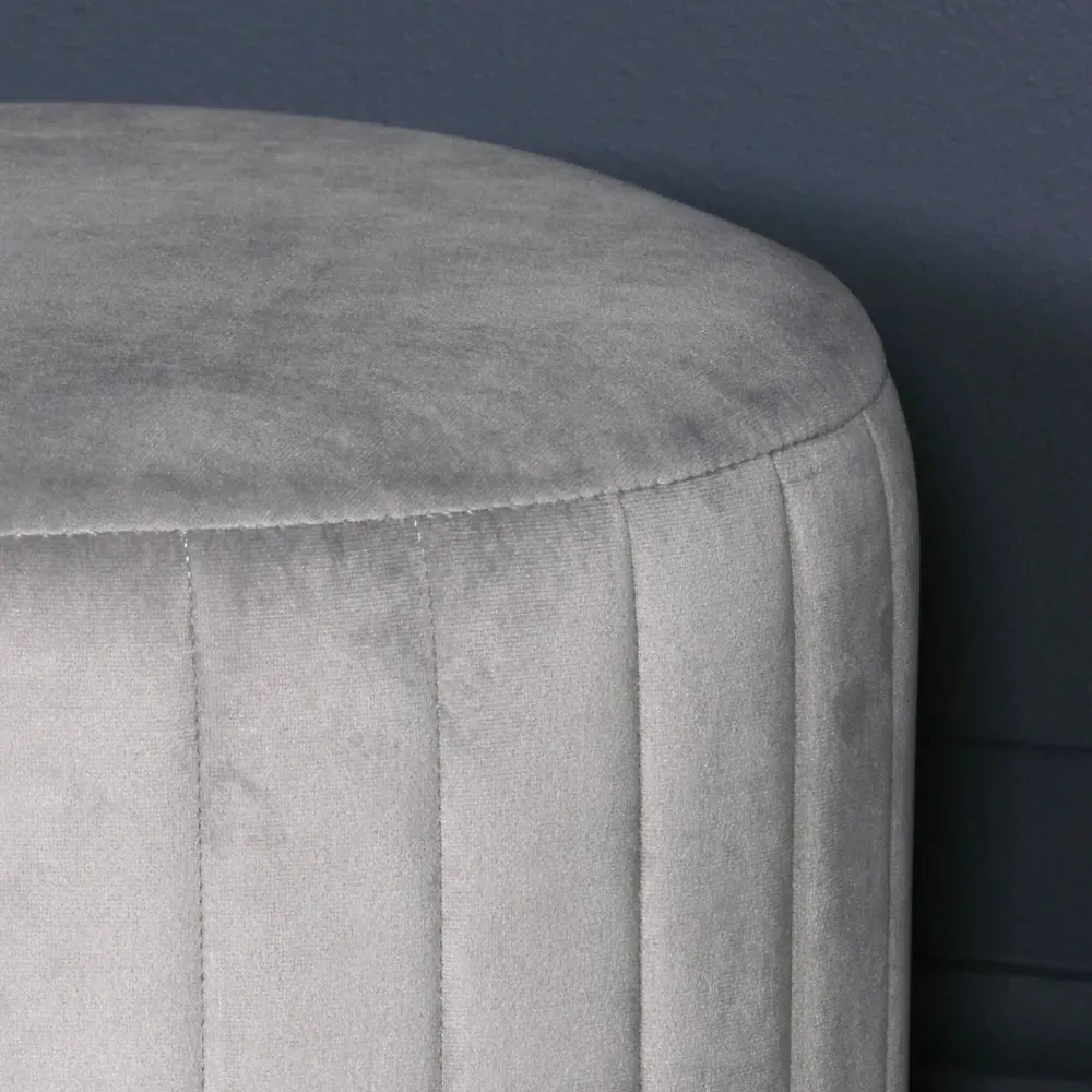 Round Ribbed Stool - Light Grey, Velvet