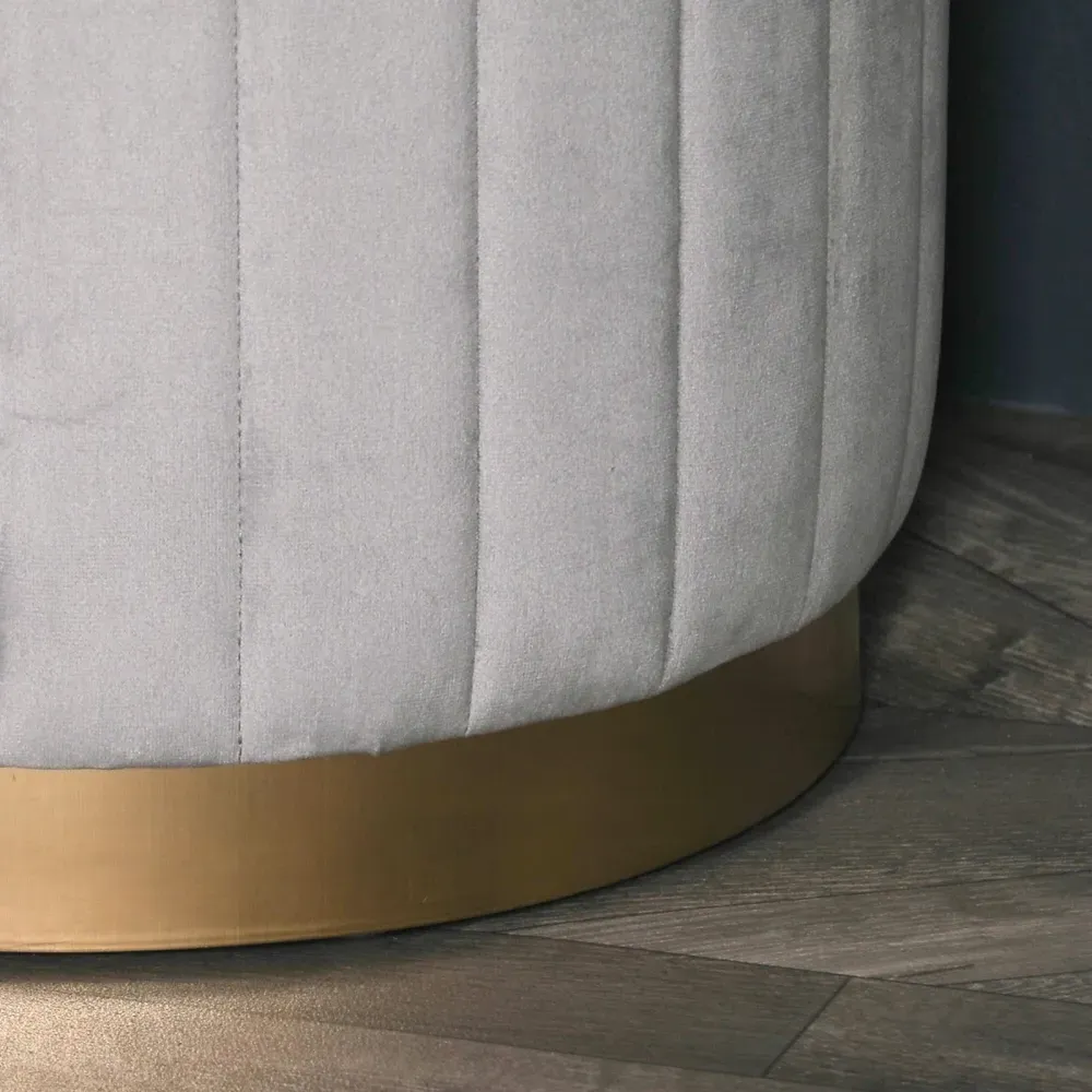 Round Ribbed Stool - Light Grey, Velvet