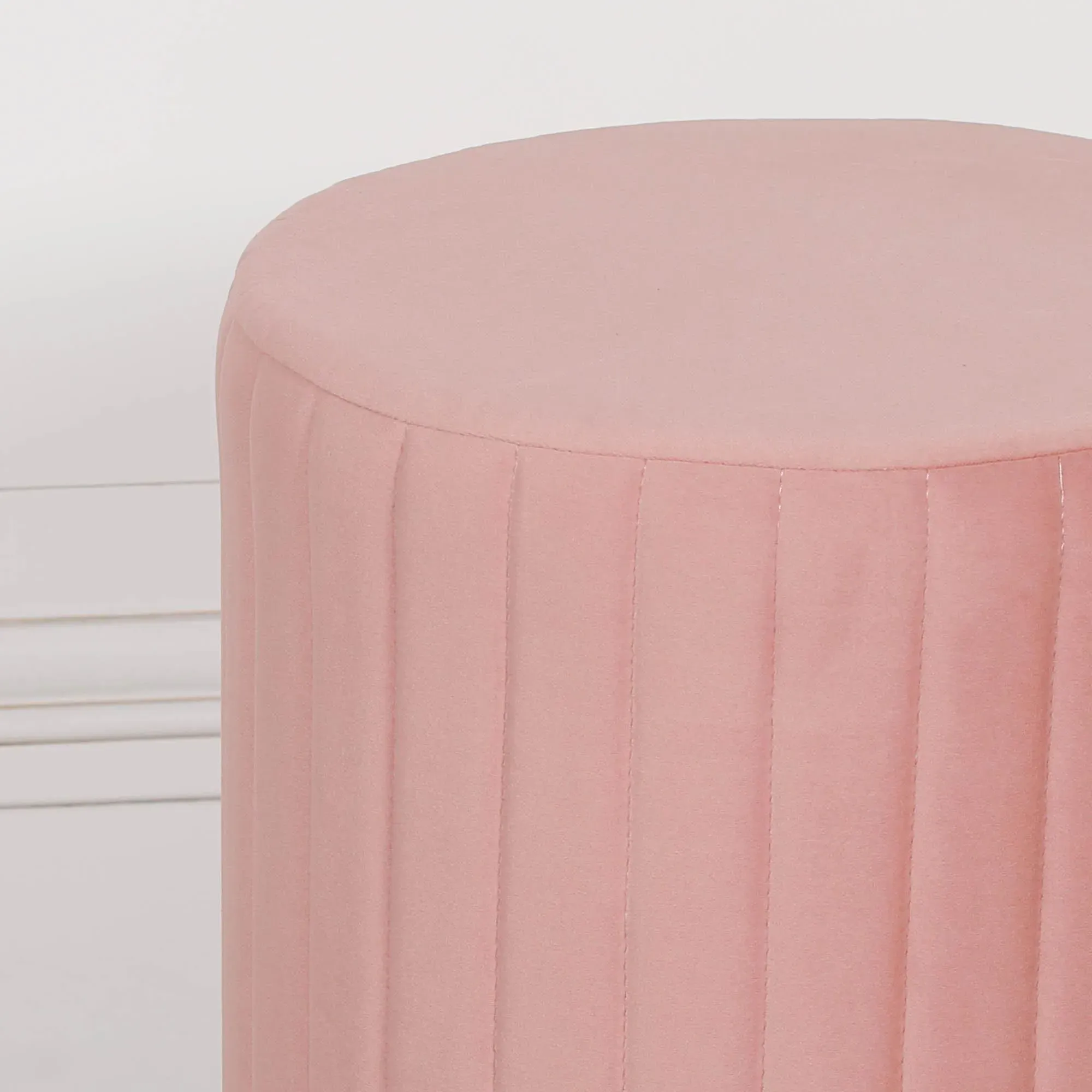 Round Ribbed Stool - Pink, Velvet