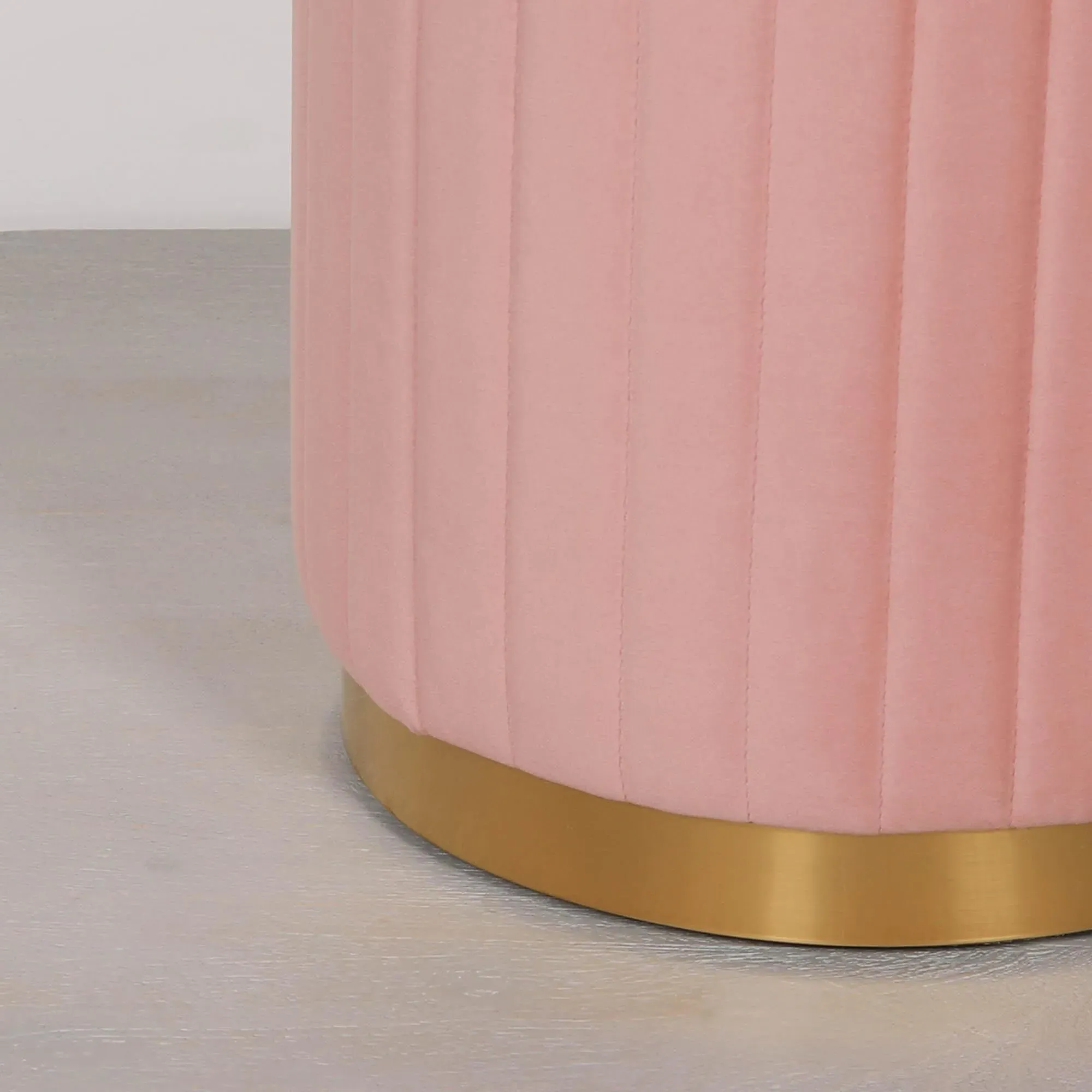 Round Ribbed Stool - Pink, Velvet