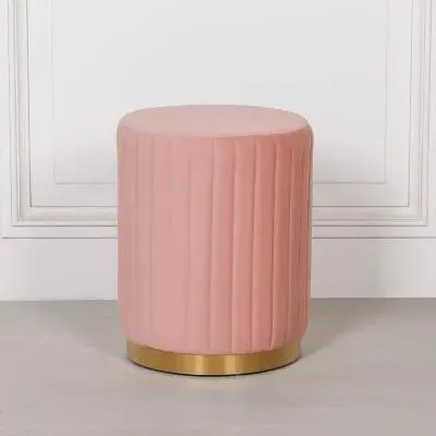 Round Ribbed Stool - Pink, Velvet