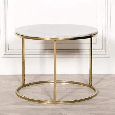 Round Side Table - White, Marble