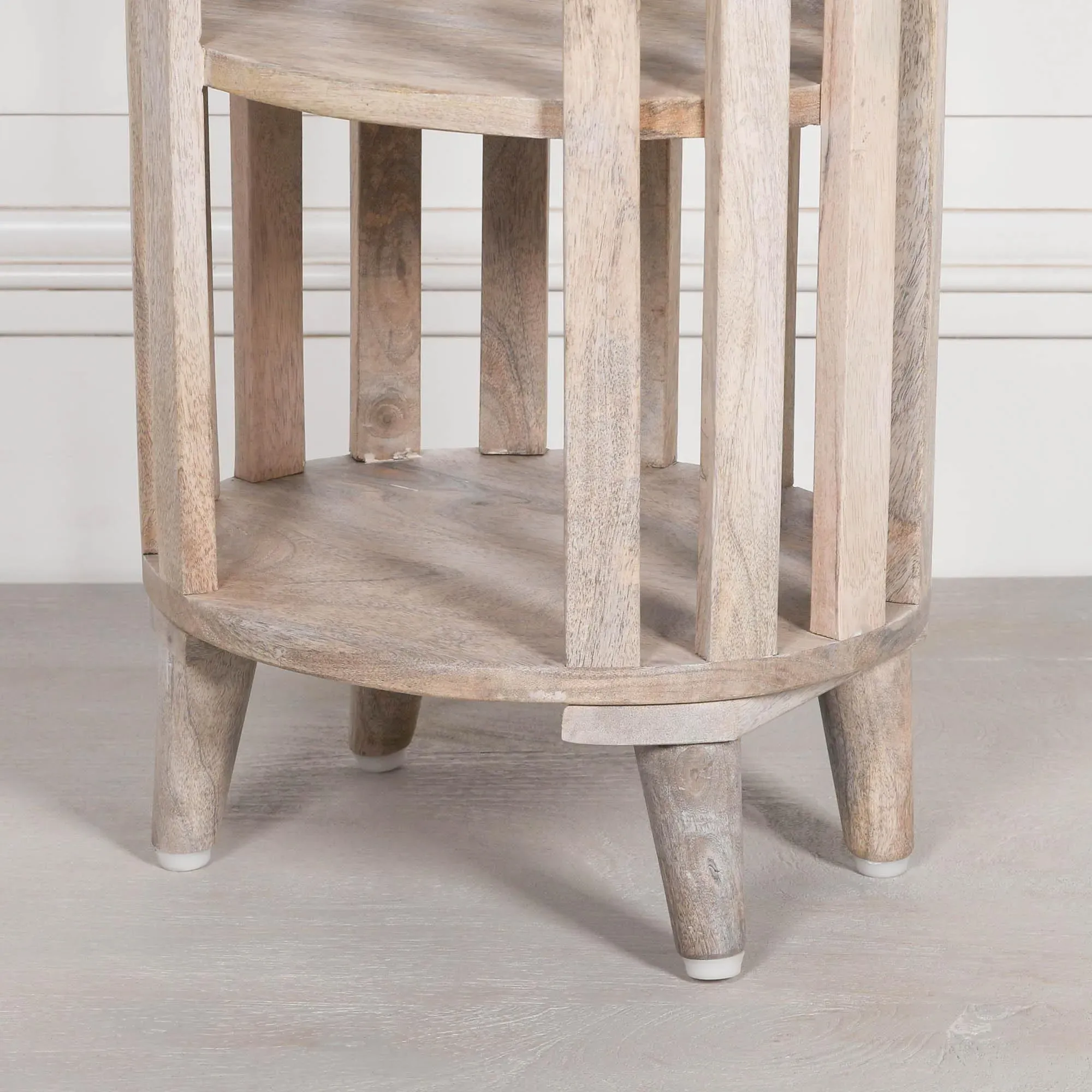 Slatted Round Bedside Table - Washed Wood, Mango Wood