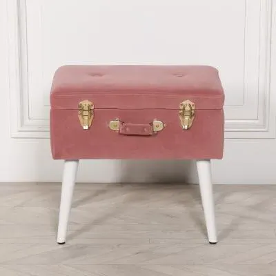 Suitcase Stool - Pink, Velvet image