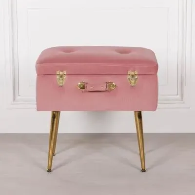 Suitcase Stool - Pink, Velvet