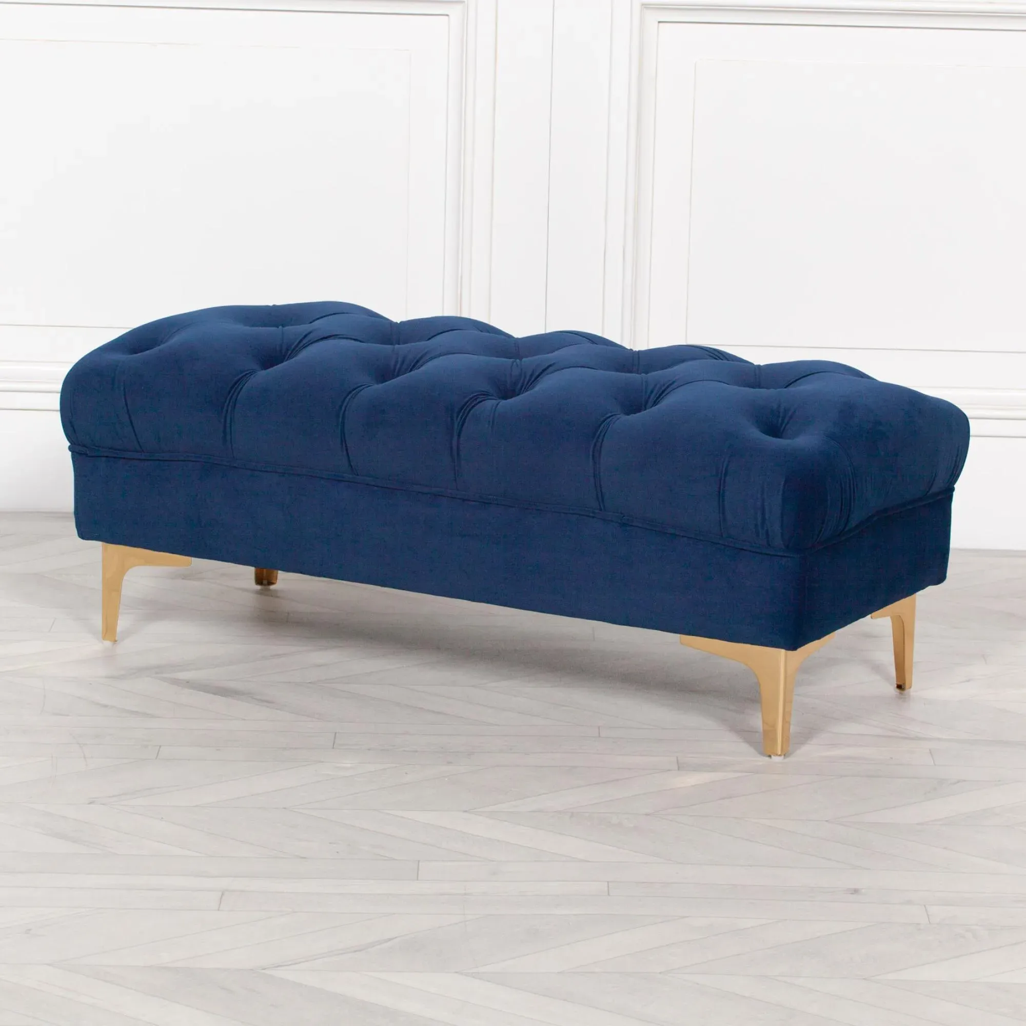 Tufted Ottoman Bench - Blue, Velvet