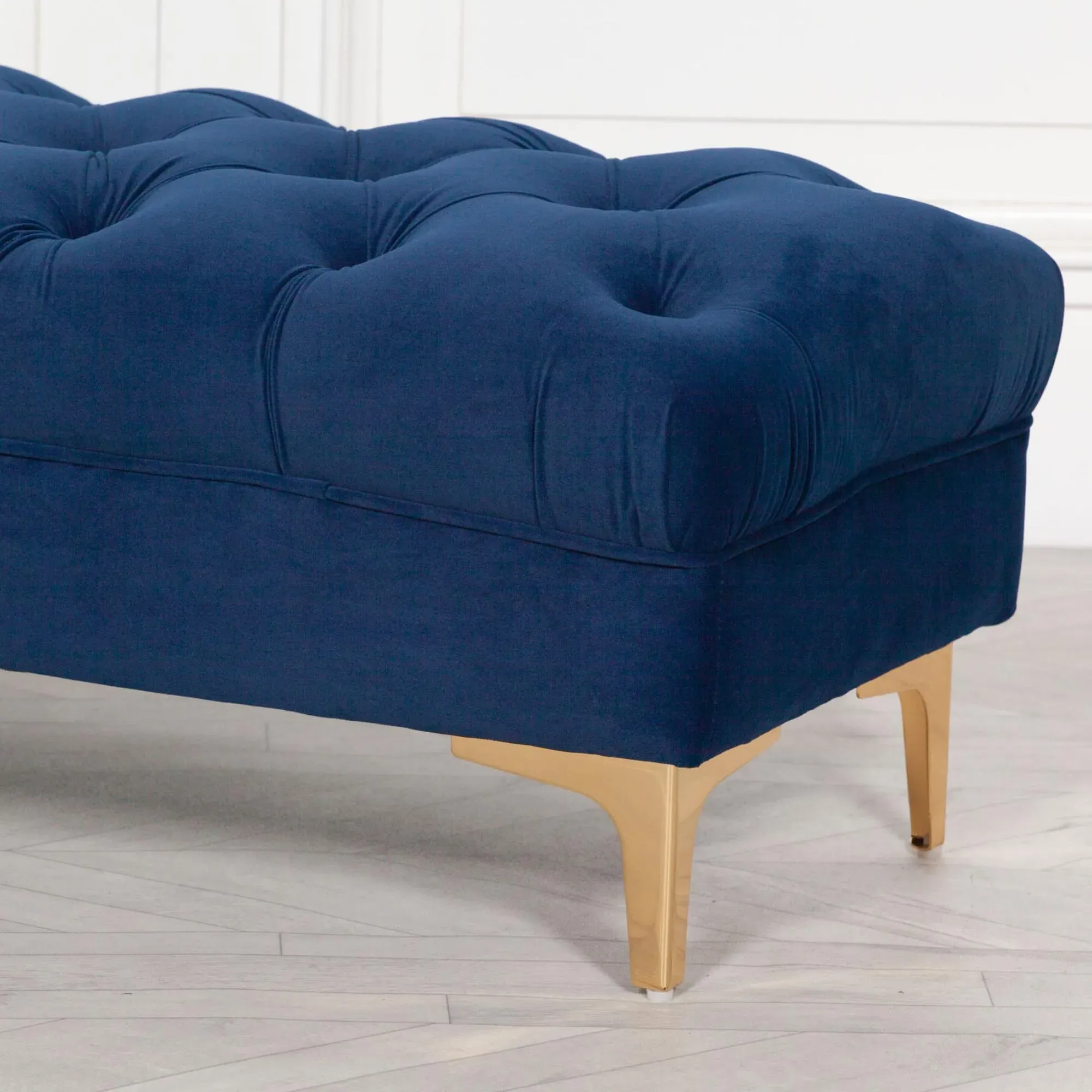 Tufted Ottoman Bench - Blue, Velvet