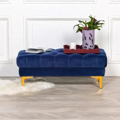 Tufted Ottoman Bench - Blue, Velvet image