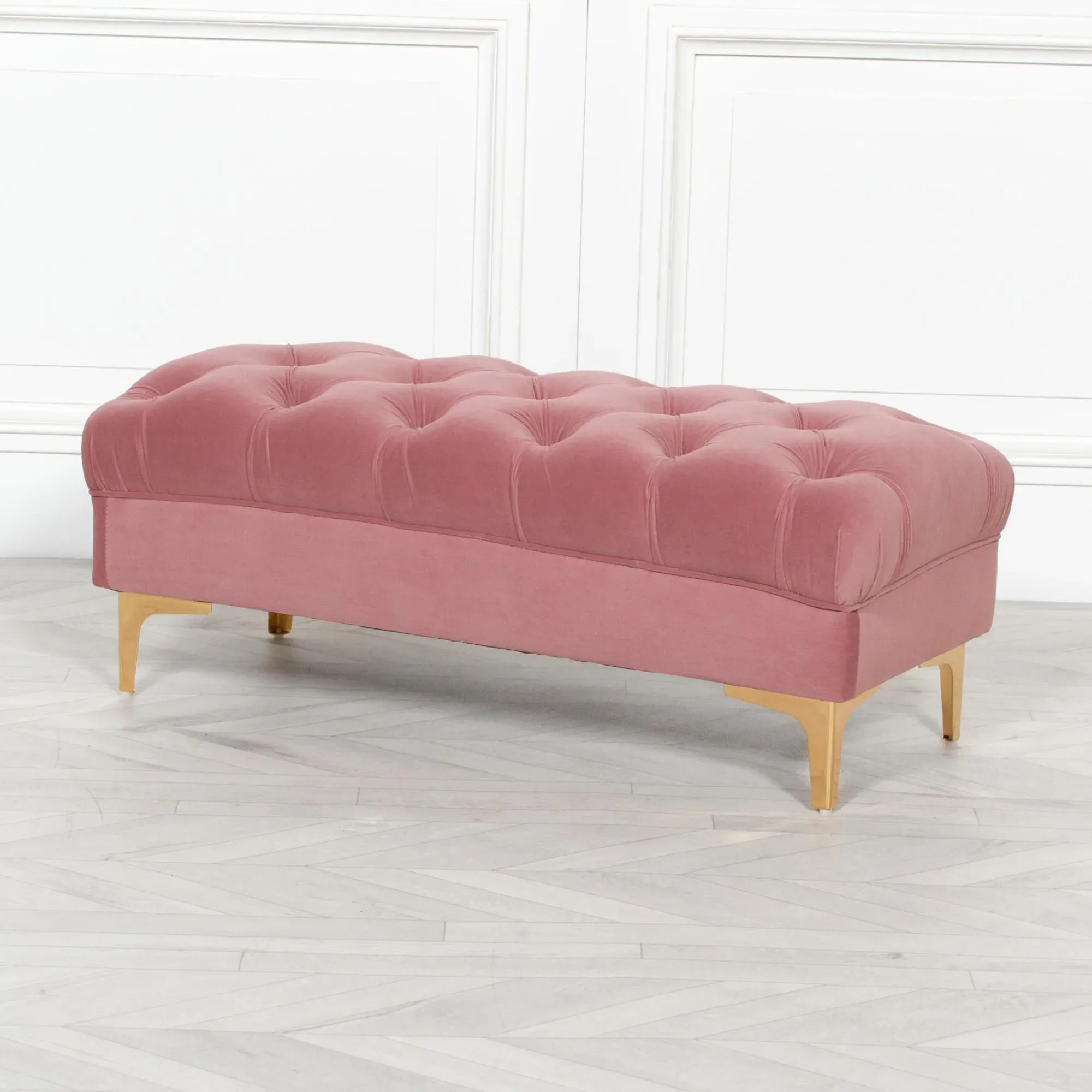 Tufted Ottoman Bench - Pink, Velvet