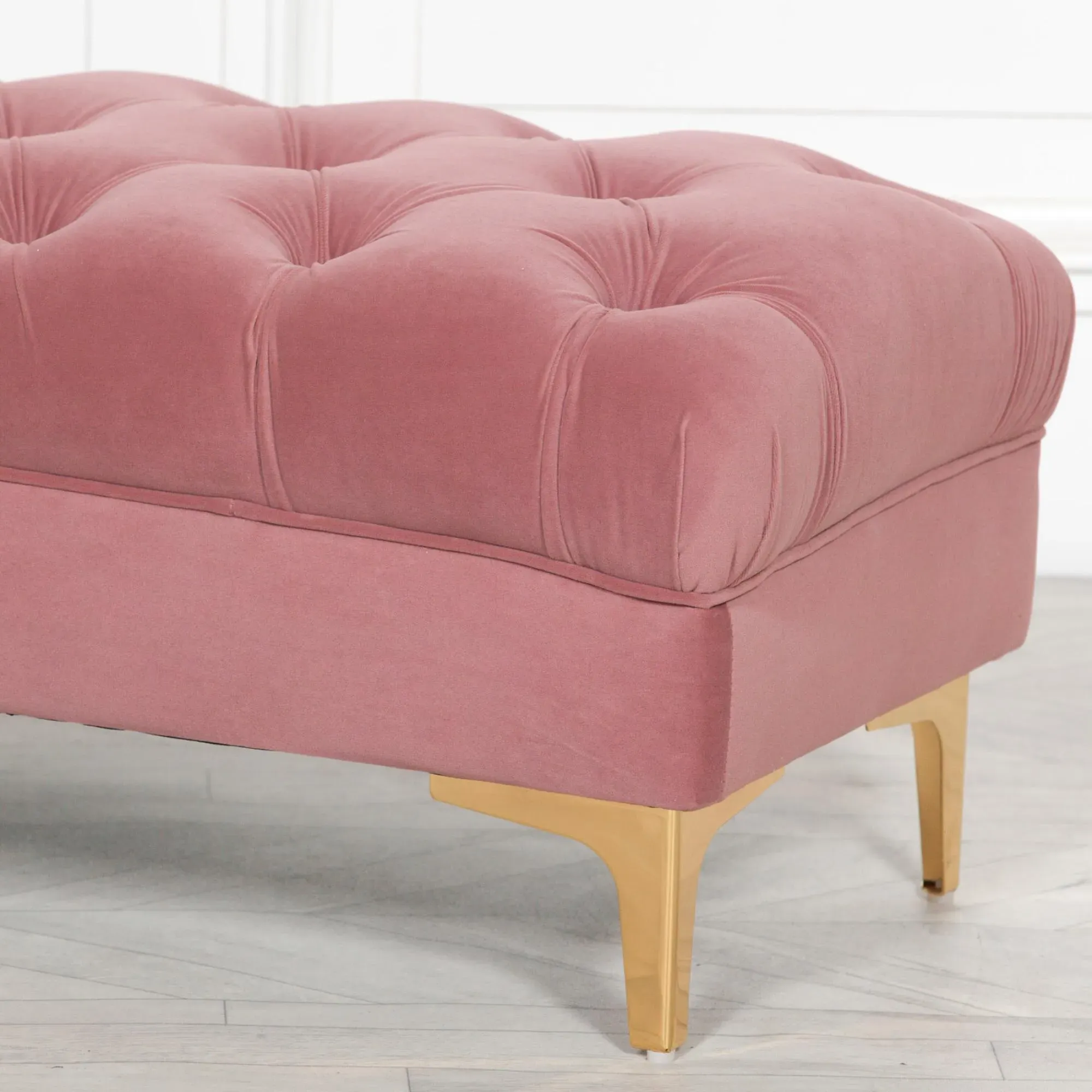 Tufted Ottoman Bench - Pink, Velvet