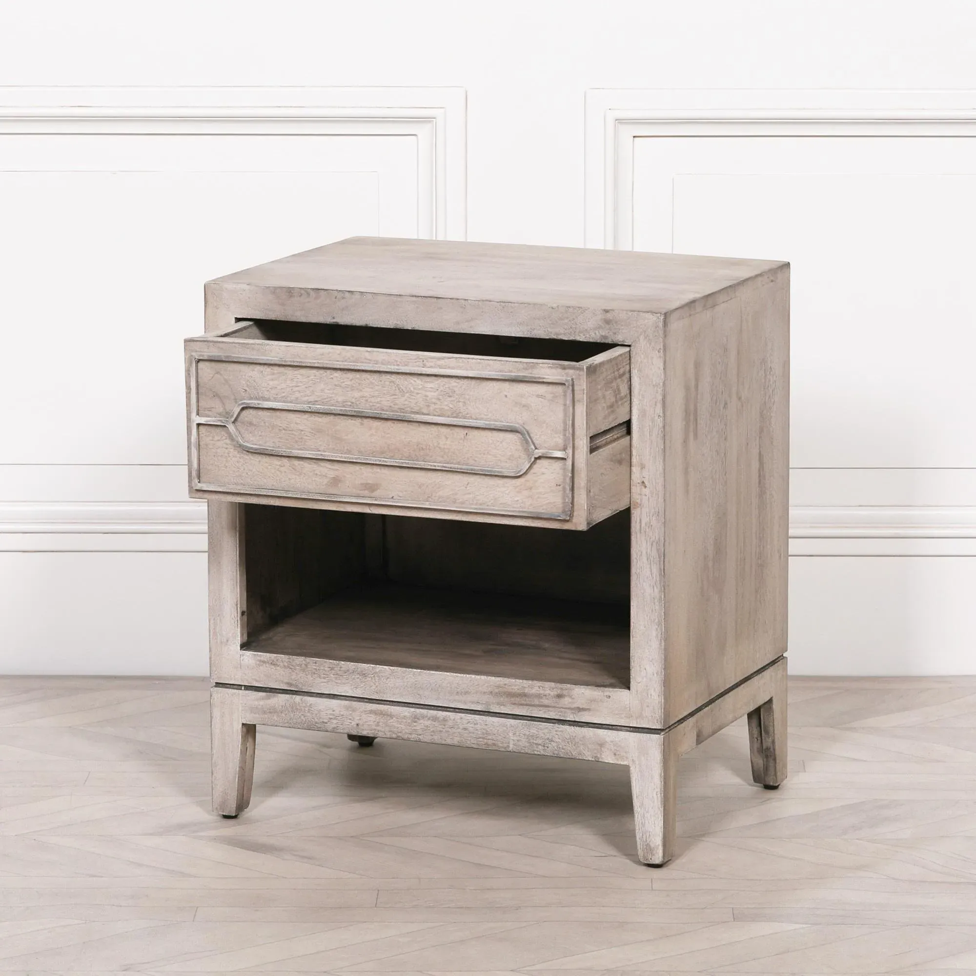 Washed Wood 1 Drawer Bedside Table - Rustic, Mango Wood