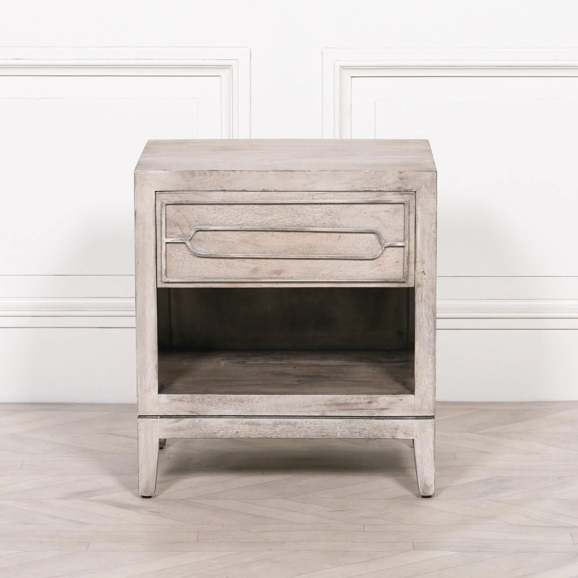 Washed Wood 1 Drawer Bedside Table - Rustic, Mango Wood