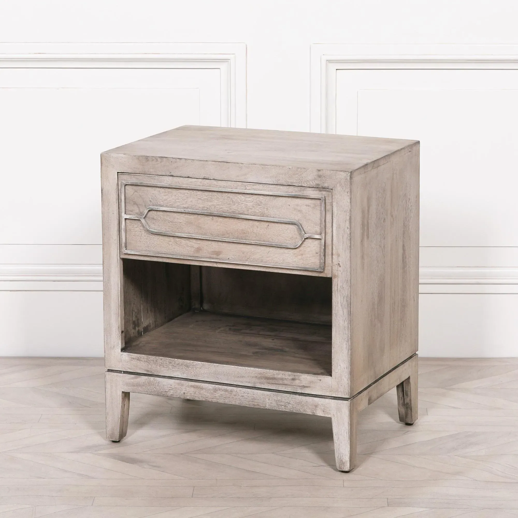 Washed Wood 1 Drawer Bedside Table - Rustic, Mango Wood