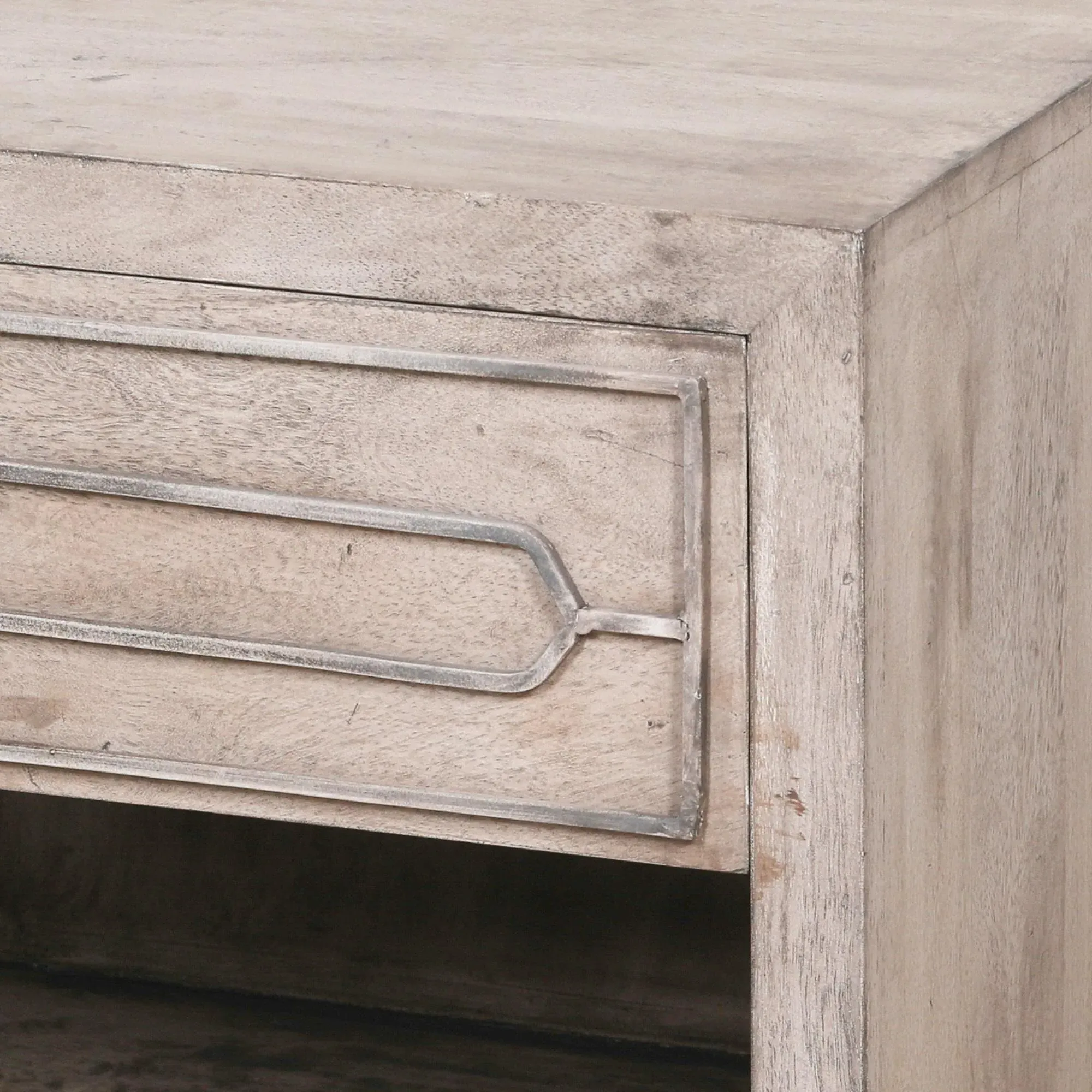 Washed Wood 1 Drawer Bedside Table - Rustic, Mango Wood
