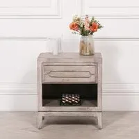 Washed Wood 1 Drawer Bedside Table - Rustic, Mango Wood