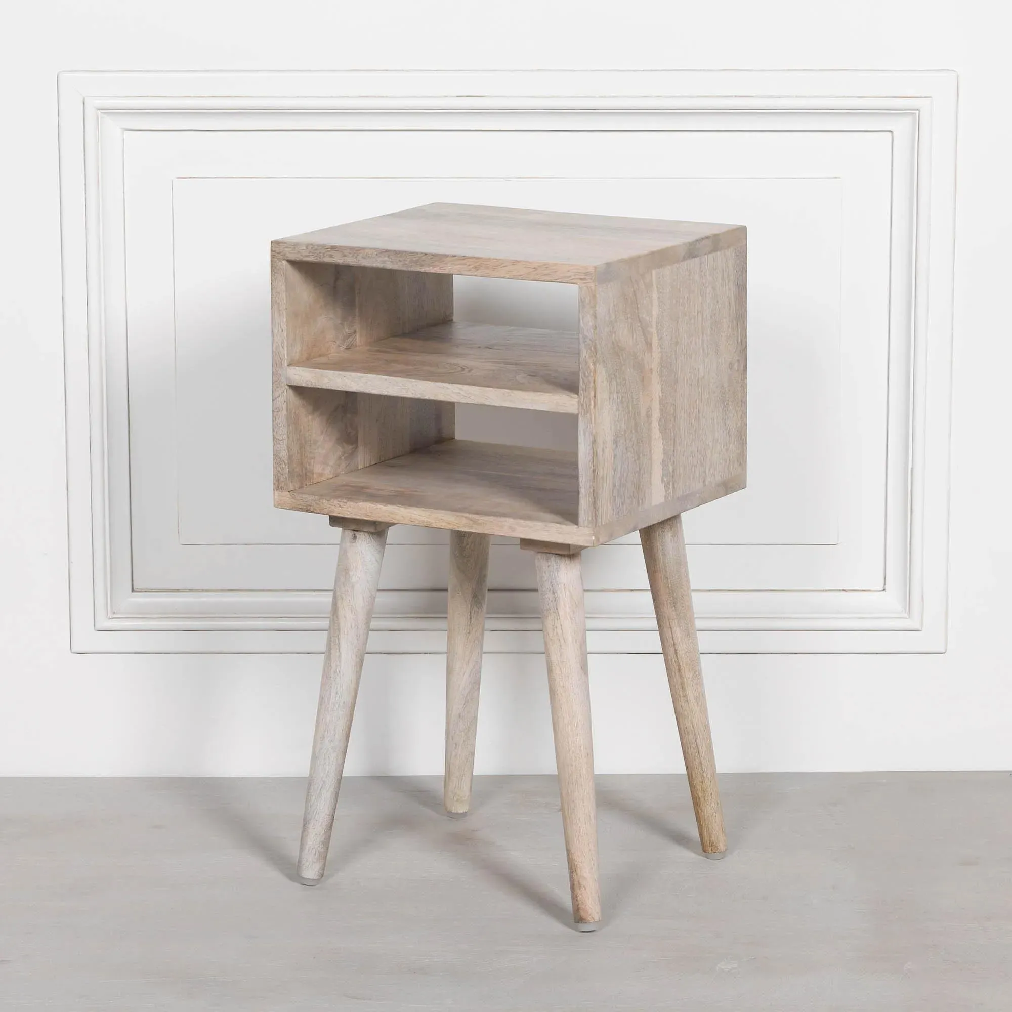 Washed Wood Bedside Table with Shelf - Mango Wood