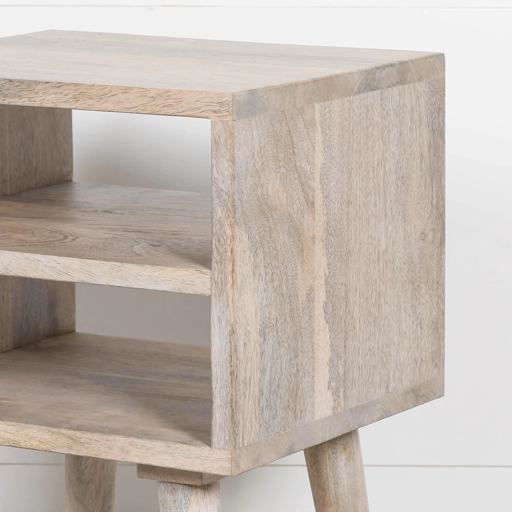 Washed Wood Bedside Table with Shelf - Mango Wood
