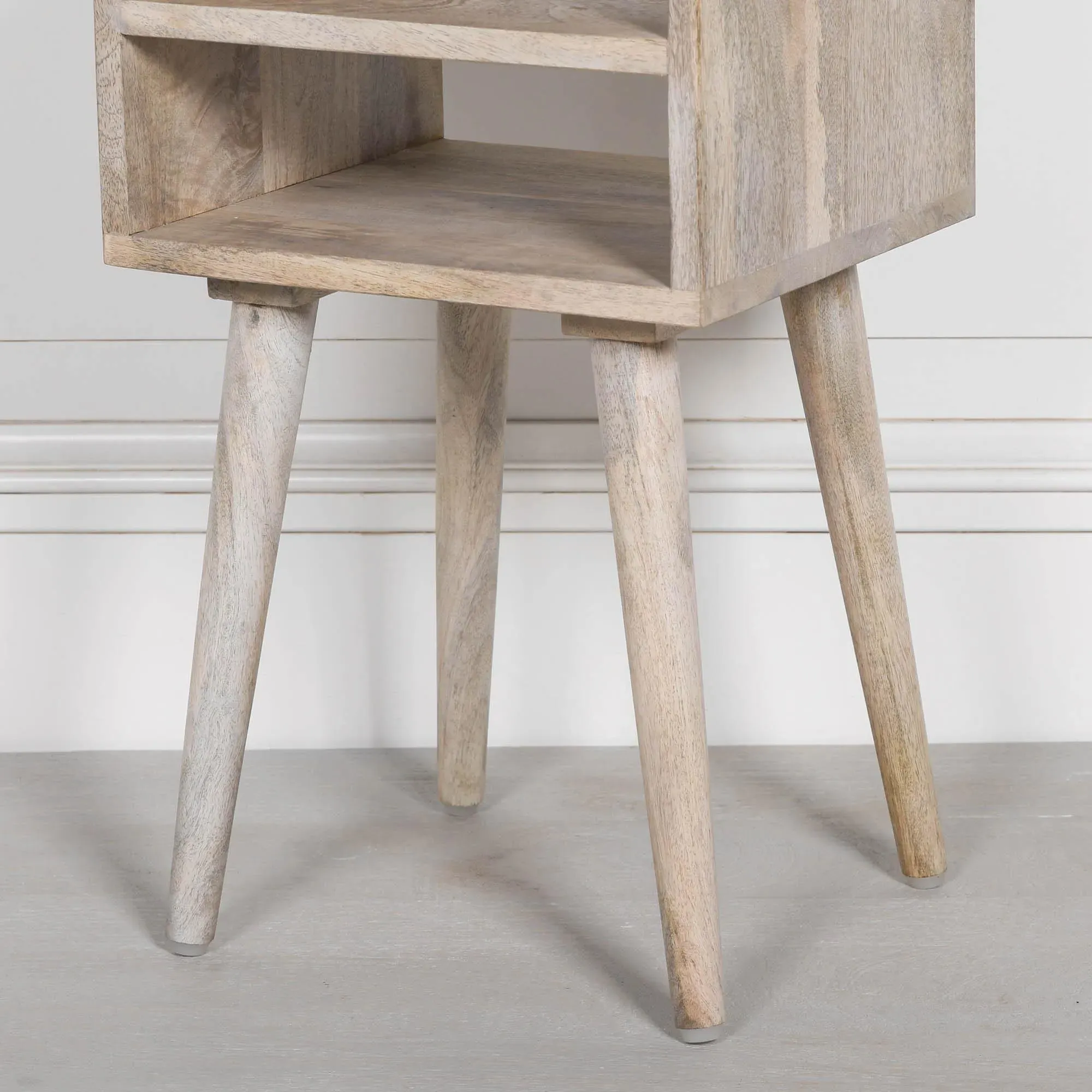 Washed Wood Bedside Table with Shelf - Mango Wood