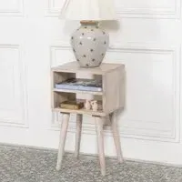 Washed Wood Bedside Table with Shelf - Mango Wood