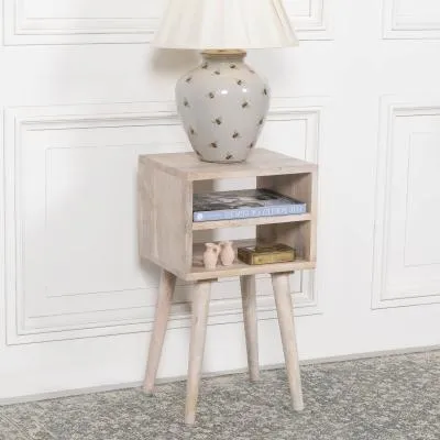 Washed Wood Bedside Table with Shelf - Mango Wood image