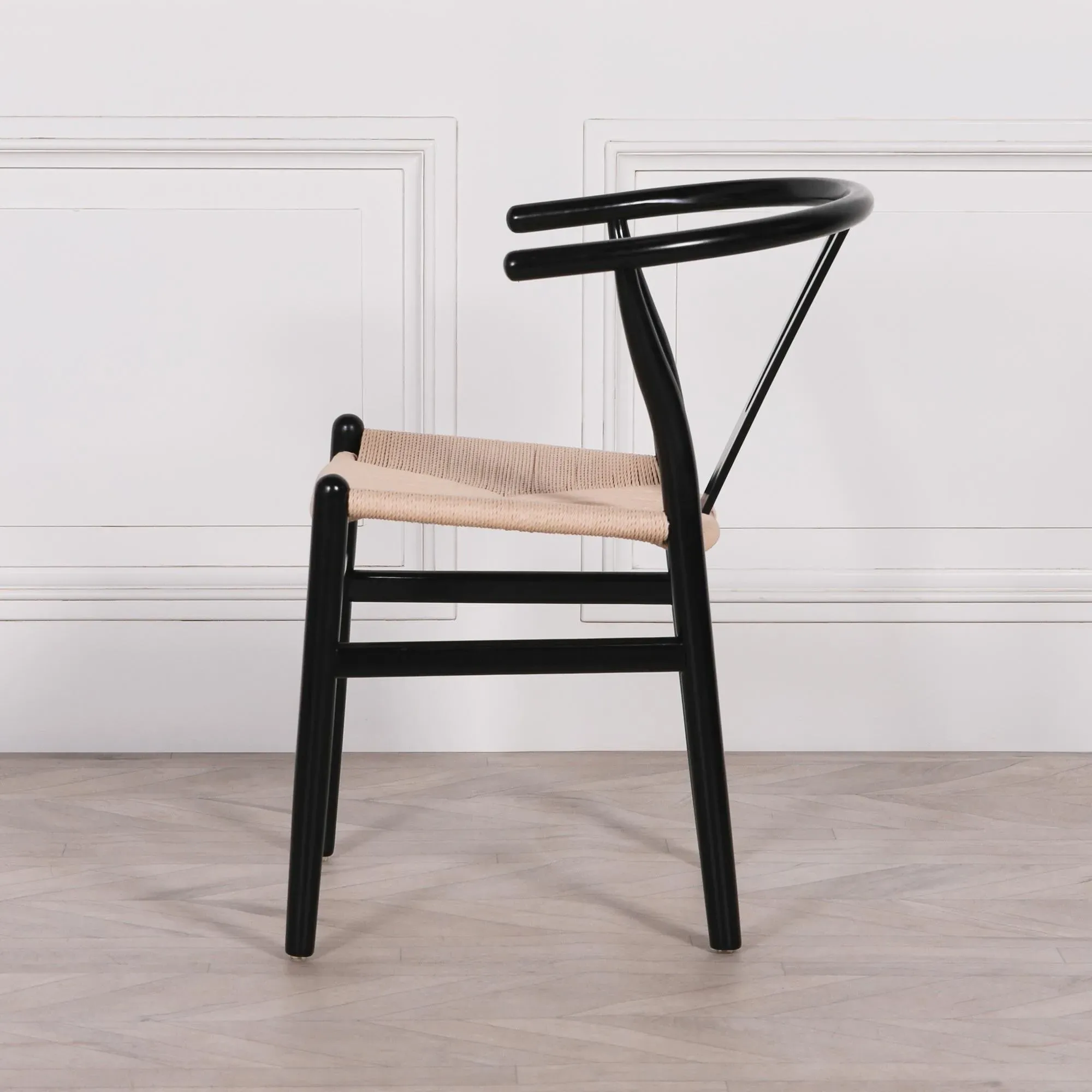 Wishbone Curved Back Dining Chair Set of 2 - Black, Beech Wood