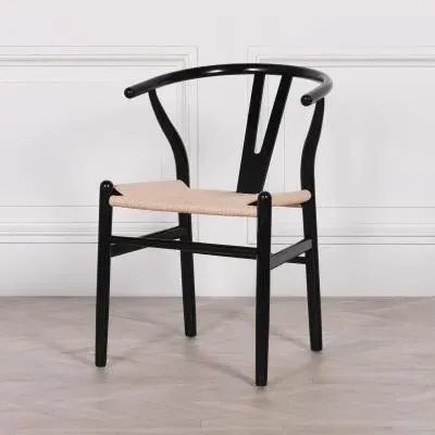 Wishbone Curved Back Dining Chair Set of 2 - Black, Beech Wood image