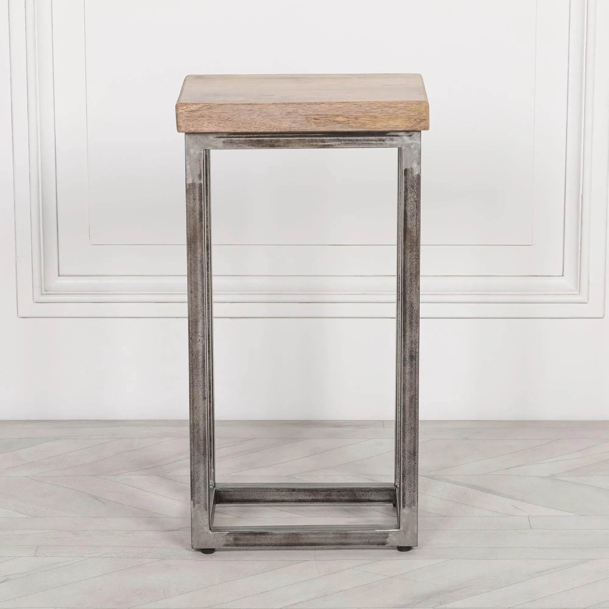 Wood and Metal Log Store Side Table - Mango Wood