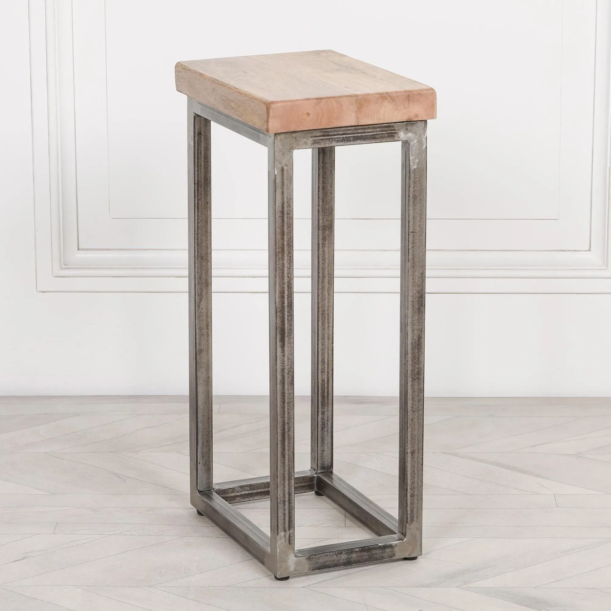 Wood and Metal Log Store Side Table - Mango Wood