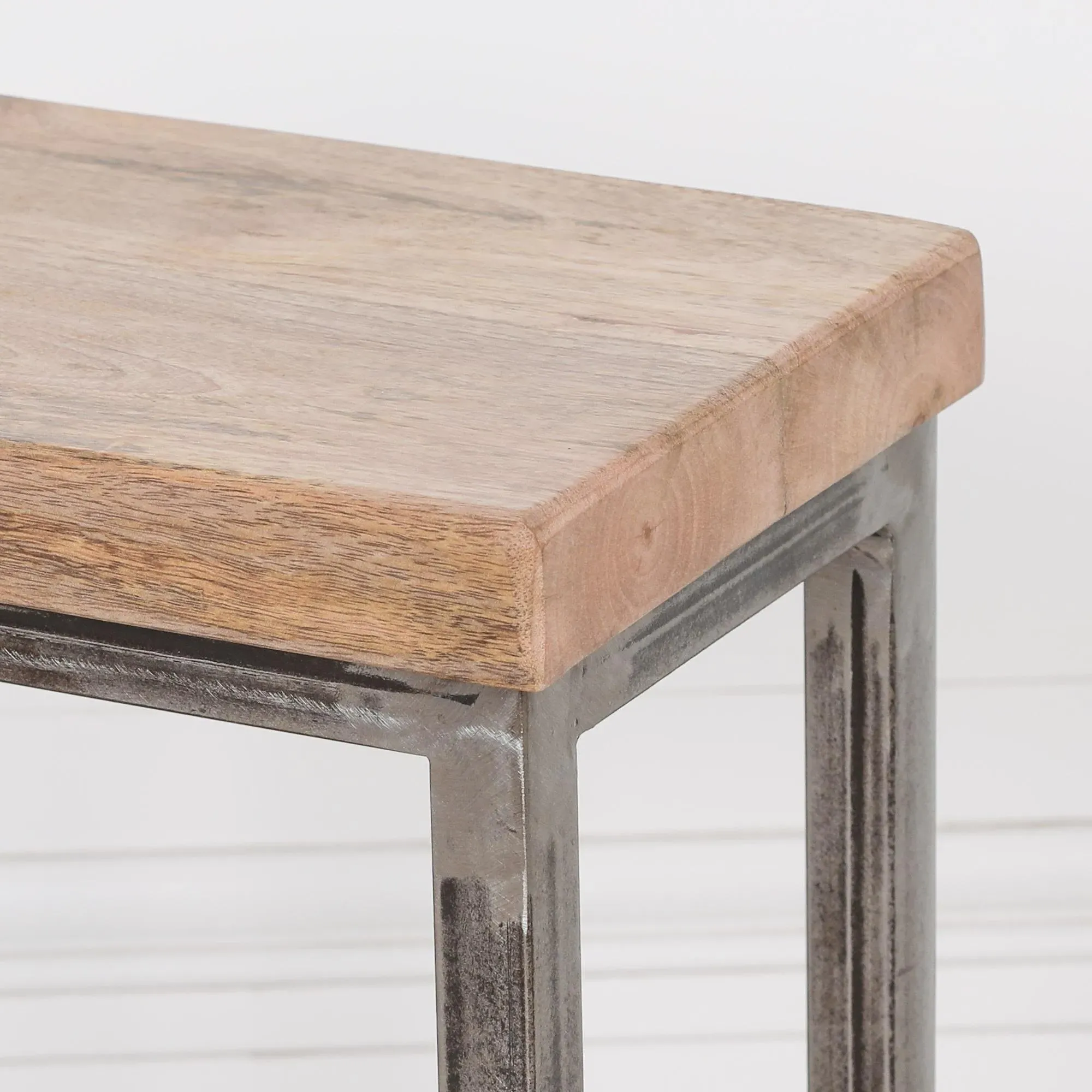 Wood and Metal Log Store Side Table - Mango Wood