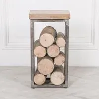 Wood and Metal Log Store Side Table - Mango Wood