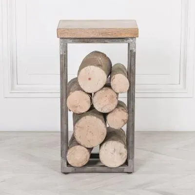 Wood and Metal Log Store Side Table - Mango Wood image