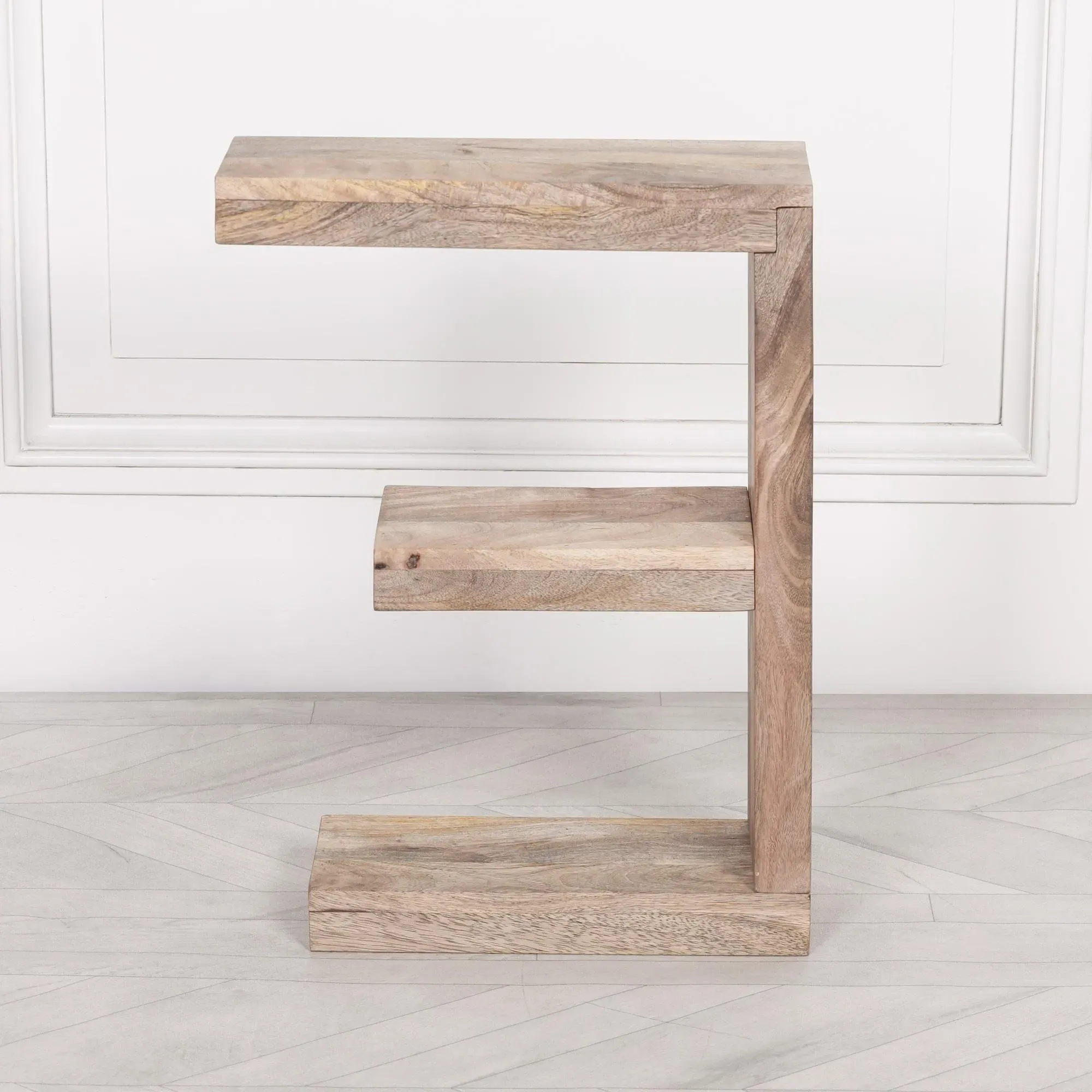 Wooden E Shelf Occasional Side Table