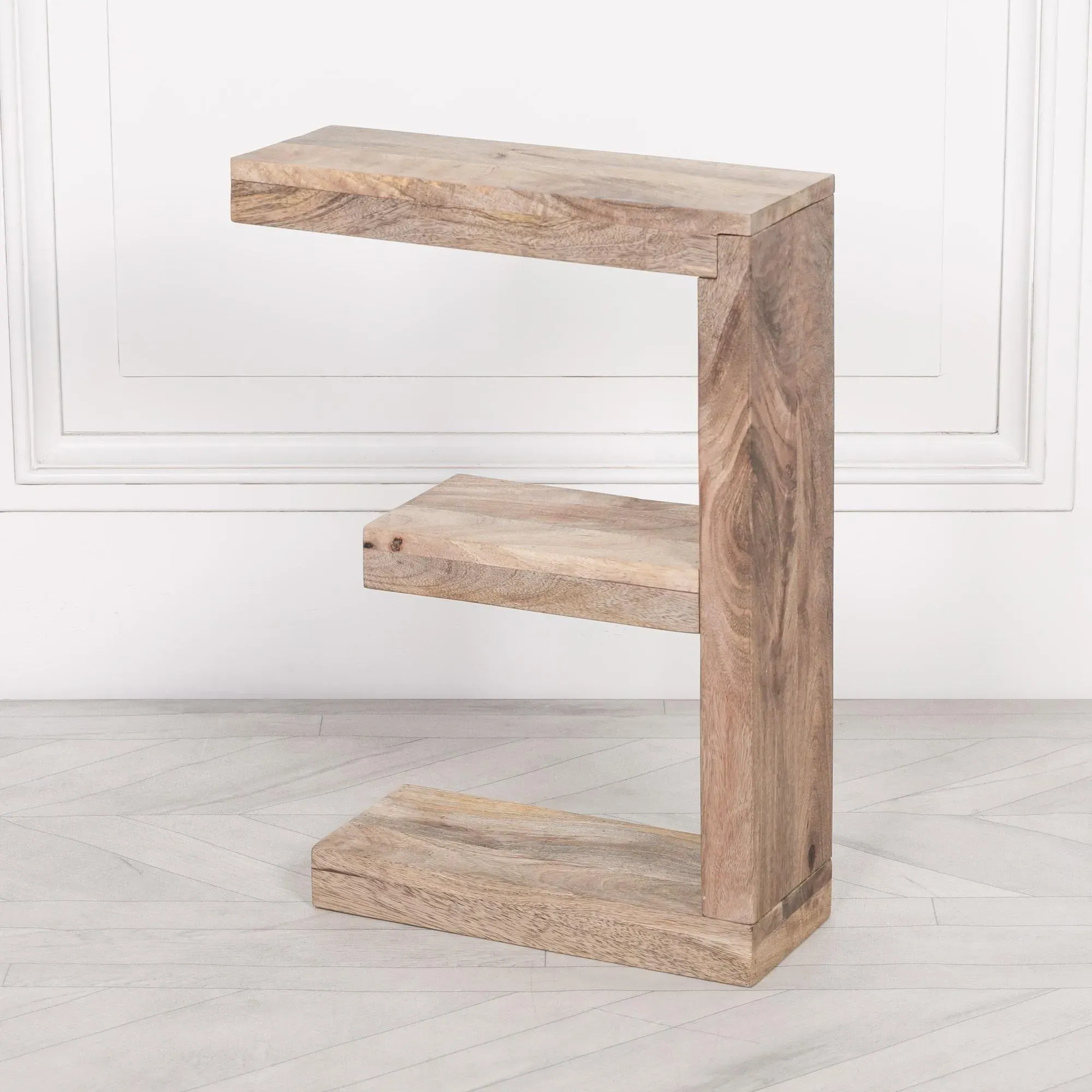 Wooden E Shelf Occasional Side Table