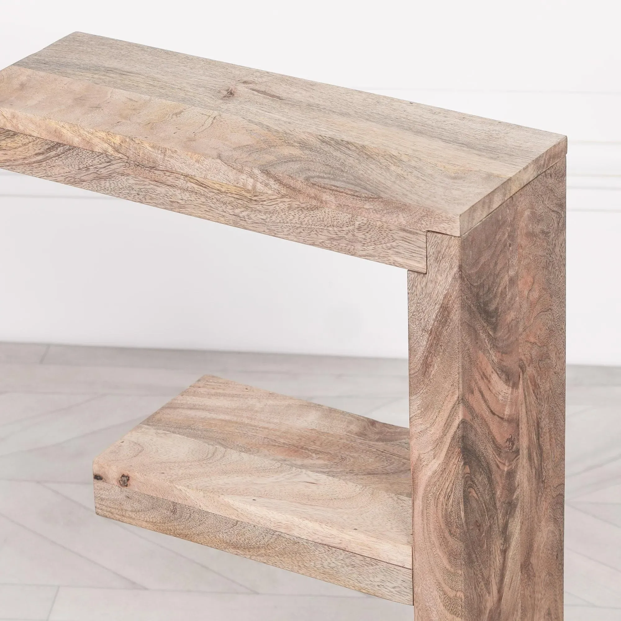 Wooden E Shelf Occasional Side Table